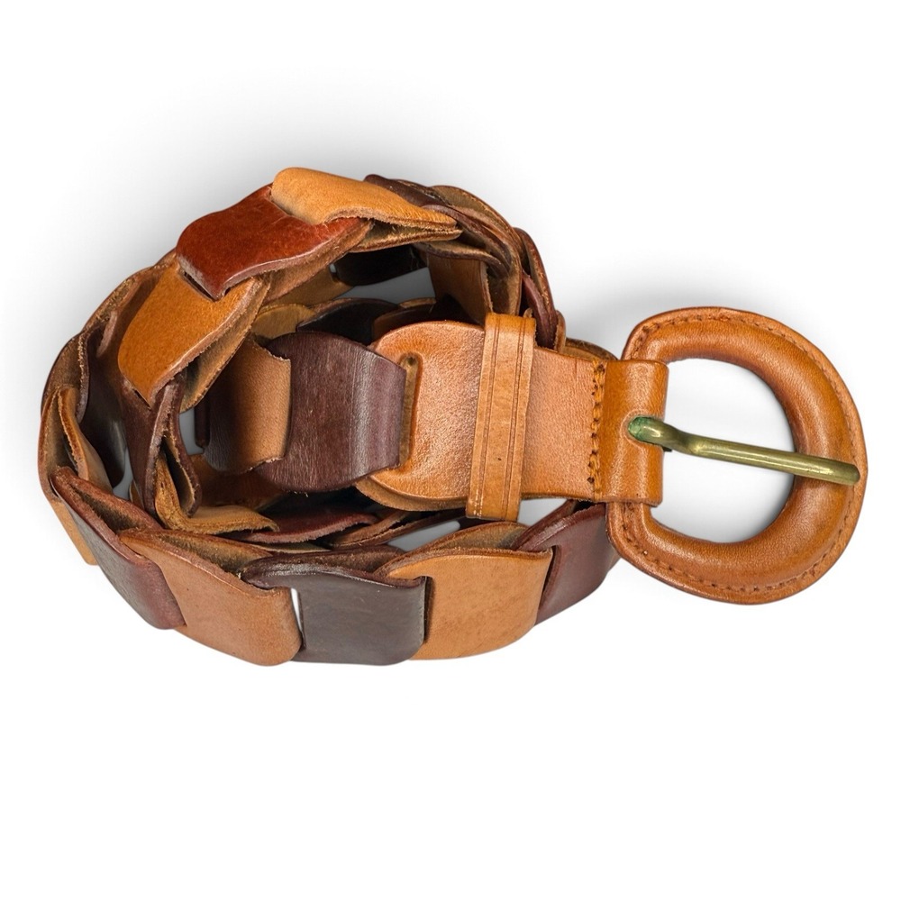 Vintage Retro 70s Belt Multi Brown Leather Link Boho Hippie MCM 39" Adjustable